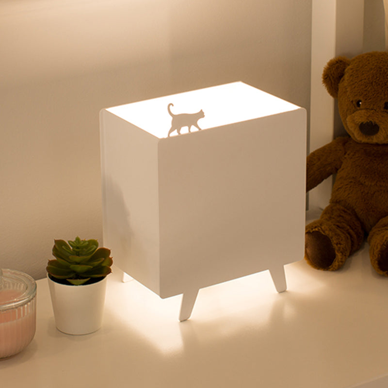 Metallic Square Reading Light Nordic 1-Light White Night Table Lamp with Iron Carving Clearhalo 'Lamps' 'Table Lamps' Lighting' 1651988