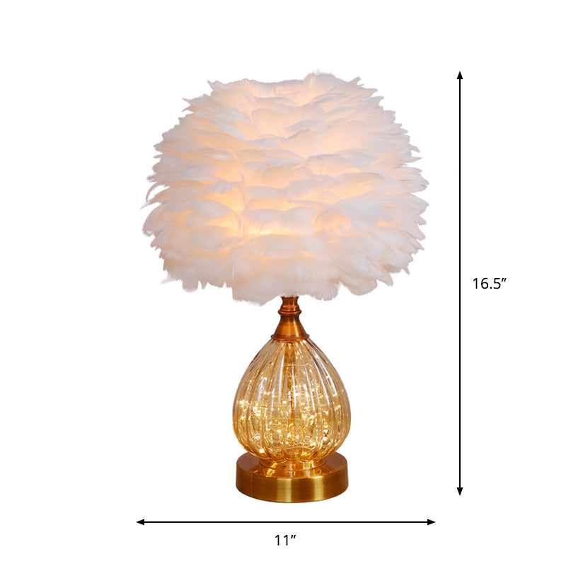 White Global Desk Light Modernist 1 Light Feather Night Table Lamp with Tapered Base Clearhalo 'Lamps' 'Table Lamps' Lighting' 1652018