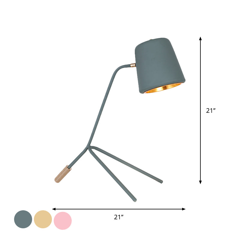 Pink/Yellow/Green Finish Cone Desk Light Macaron 1 Light Metal Tripod Reading Lamp for Bedroom Clearhalo 'Lamps' 'Table Lamps' Lighting' 1652059