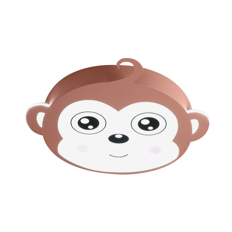 Pink/Coffee Monkey Close to Ceiling Lamp Cartoon LED Metallic Flush Mount Fixture for Children Room Clearhalo 'Ceiling Lights' 'Close To Ceiling Lights' 'Close to ceiling' 'Flush mount' Lighting' 1652070