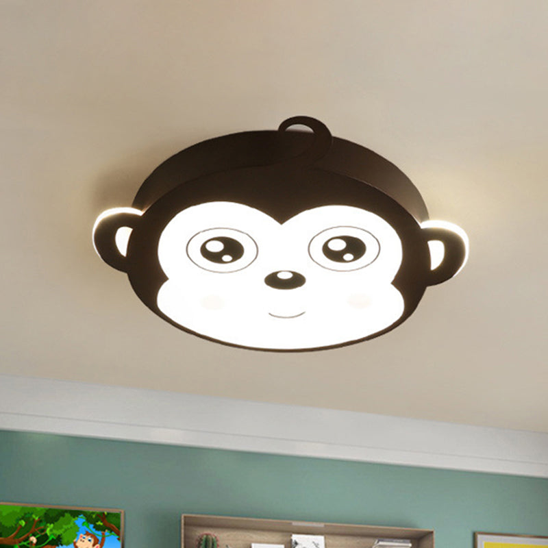 Pink/Coffee Monkey Close to Ceiling Lamp Cartoon LED Metallic Flush Mount Fixture for Children Room Clearhalo 'Ceiling Lights' 'Close To Ceiling Lights' 'Close to ceiling' 'Flush mount' Lighting' 1652073