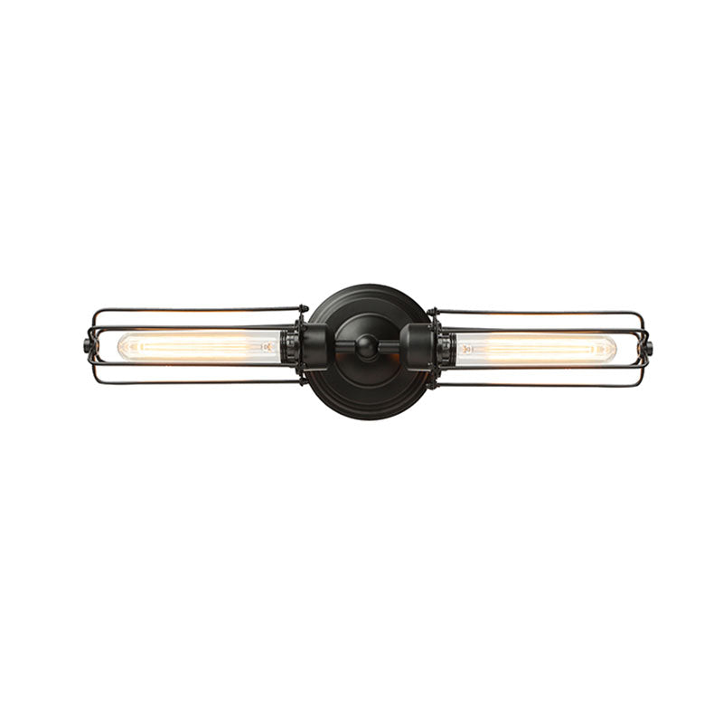 2 Lights Tube Cage Wall Lighting with Linear Design Industrial Style Rust/Black Metallic Wall Lamp for Corridor Clearhalo 'Art deco wall lights' 'Cast Iron' 'Glass' 'Industrial wall lights' 'Industrial' 'Middle century wall lights' 'Modern' 'Rustic wall lights' 'Tiffany' 'Traditional wall lights' 'Wall Lamps & Sconces' 'Wall Lights' Lighting' 165208
