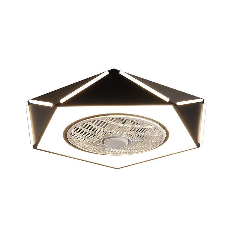 Faceted Pentagon LED Semi Flush Lamp Minimalist Metallic White/Black/Pink Ceiling Fan Lighting for Bedroom, 21.5