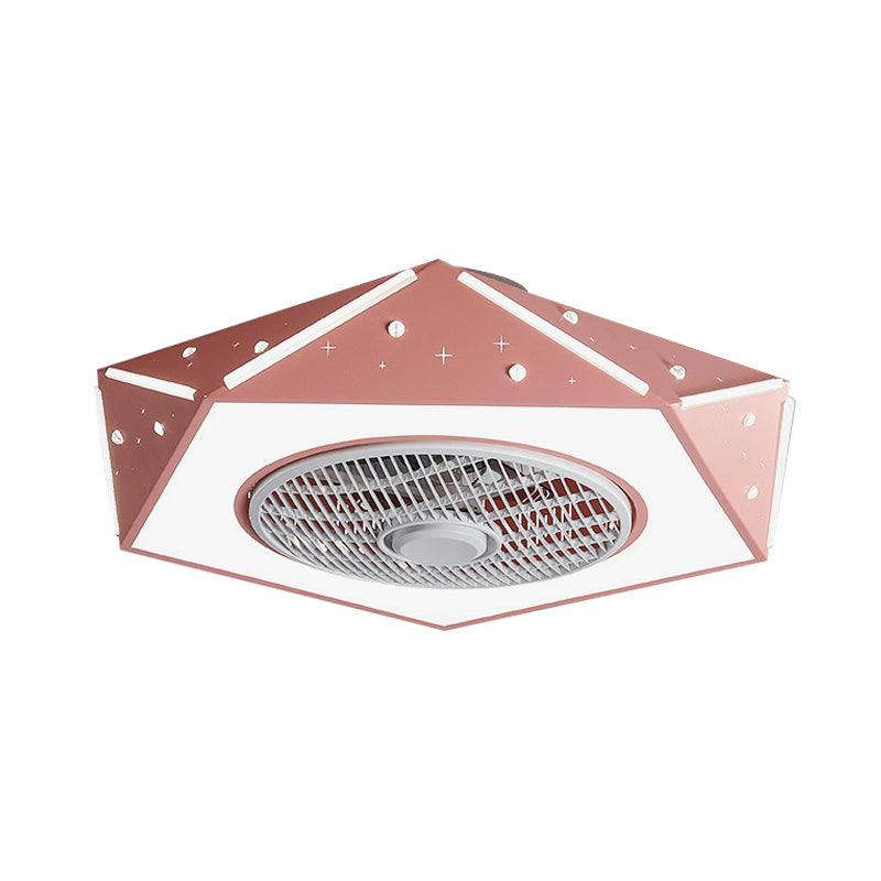 Faceted Pentagonal LED Semi Flush Light Modern Metal White/Black/Pink Ceiling Fan Lamp for Children Room, 21.5" Wide Clearhalo 'Ceiling Fans with Lights' 'Ceiling Fans' 'Kids Ceiling Fans' 'Kids' Lighting' 1652173