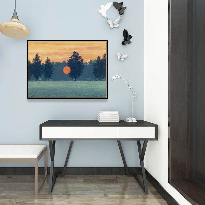 Surrealistic Magritte Forest Painting Dining Room Canvas Wall Art in Pastel Color Clearhalo 'Art Gallery' 'Canvas Art' 'Country Art Gallery' 'French Country' 'Rustic' Arts' 1652315