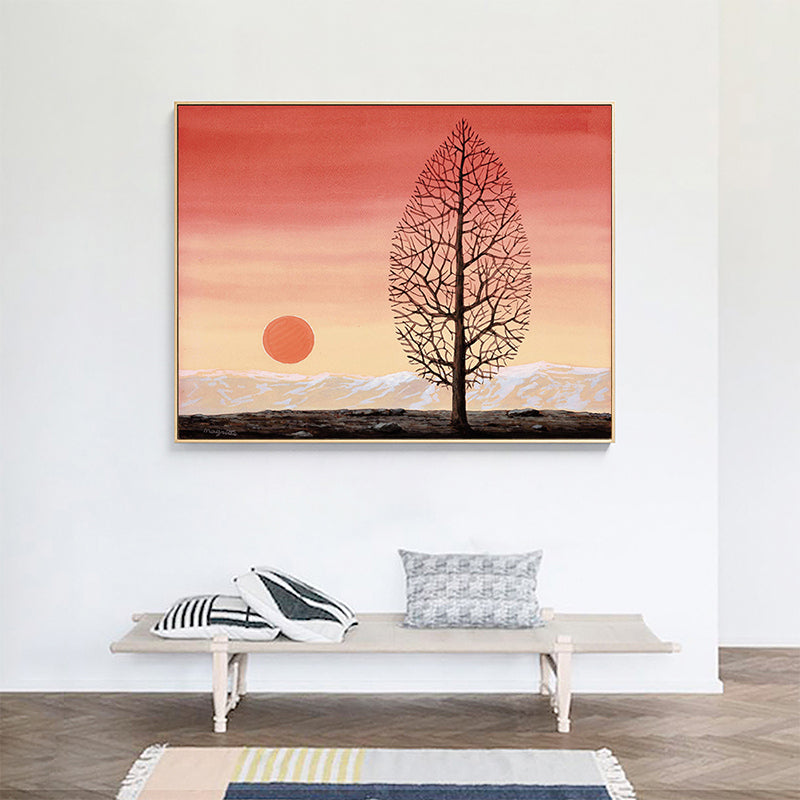 Surrealistic Magritte Forest Painting Dining Room Canvas Wall Art in Pastel Color Pink Clearhalo 'Art Gallery' 'Canvas Art' 'Country Art Gallery' 'French Country' 'Rustic' Arts' 1652321
