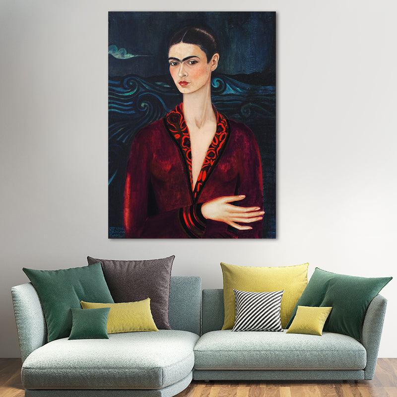Elegant Model Portrait Painting for Girls Bedroom Figure Canvas Wall Art in Purple Clearhalo 'Art Gallery' 'Canvas Art' 'Traditional' Arts' 1652434