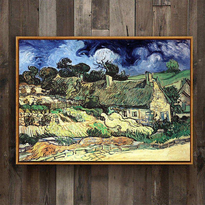 Oil Painting Rural Landscape Art Print for Family Room, Green-Blue, Textured Surface Clearhalo 'Art Gallery' 'Canvas Art' 'Country Art Gallery' 'French Country' 'Rustic' Arts' 1652537