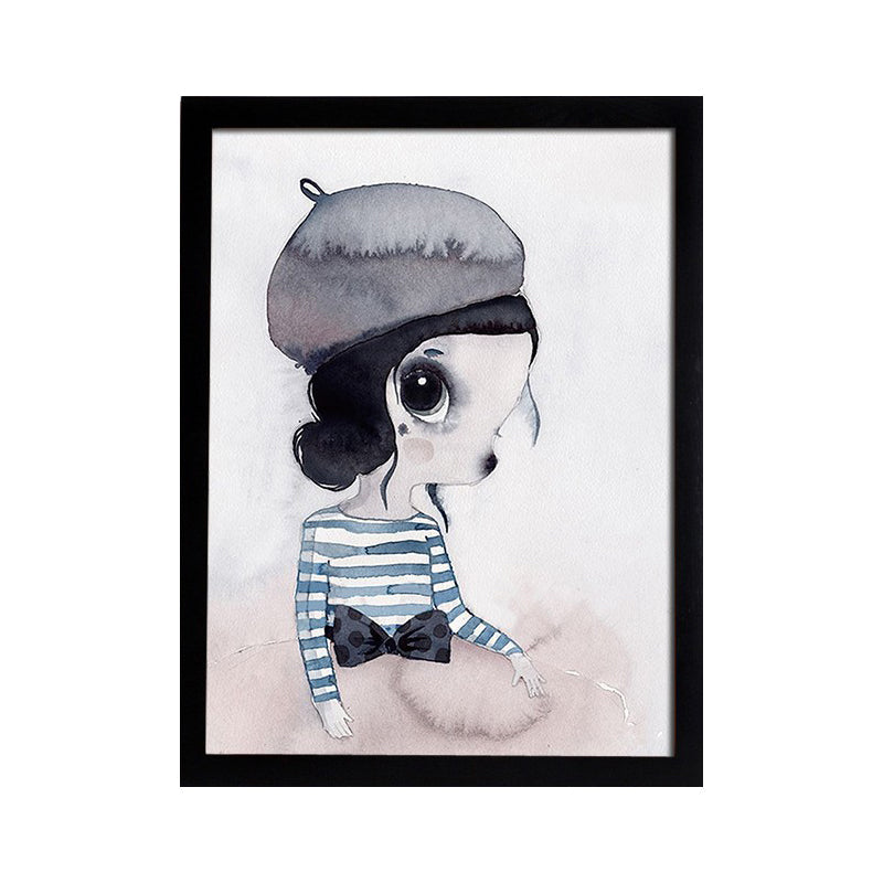 Cartoon Rabbit Painting Canvas Black Textured Wall Art Print for Childrens Bedroom Clearhalo 'Art Gallery' 'Canvas Art' 'Kids' Arts' 1652608