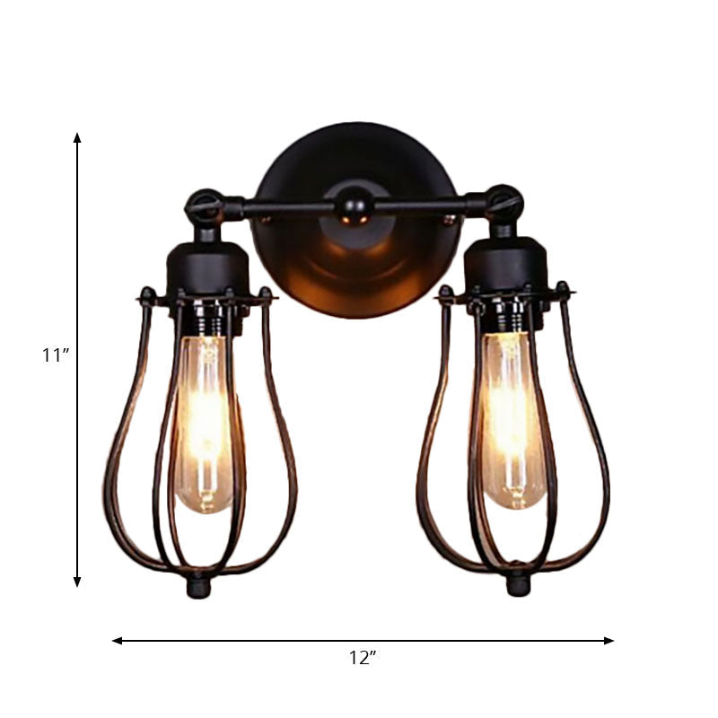 Industrial Style Caged Wall Sconce Lighting with Bulb Shade 2 Lights Metal Mini Wall Light in Copper/Aged Silver Clearhalo 'Art deco wall lights' 'Cast Iron' 'Glass' 'Industrial wall lights' 'Industrial' 'Middle century wall lights' 'Modern' 'Rustic wall lights' 'Tiffany' 'Traditional wall lights' 'Wall Lamps & Sconces' 'Wall Lights' Lighting' 165267
