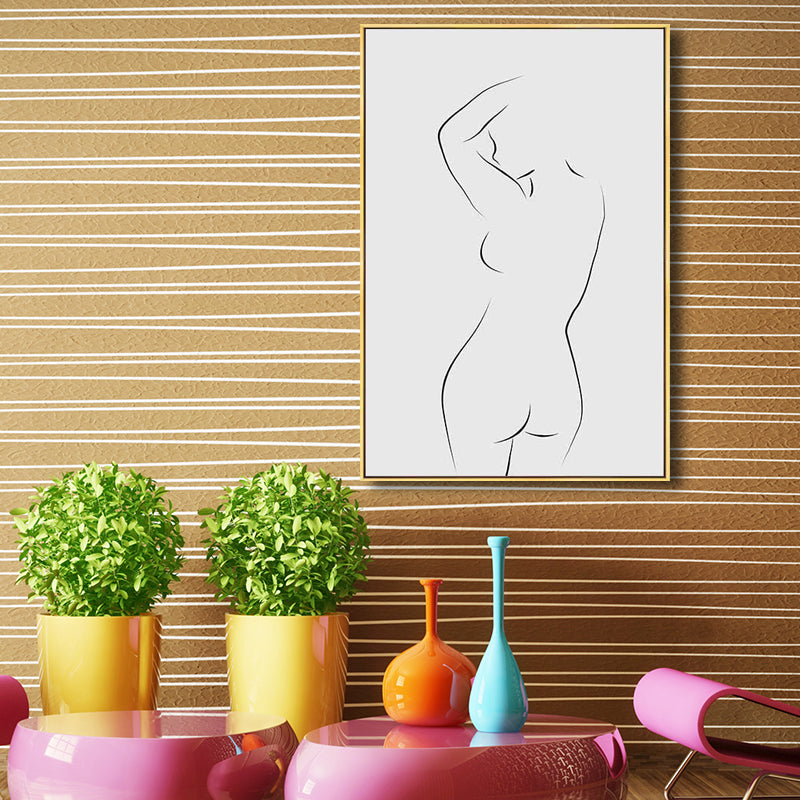 Minimalism Style Nude Figure Painting Canvas Textured Gray Wall Print for Playroom Clearhalo 'Art Gallery' 'Canvas Art' 'Contemporary Art Gallery' 'Contemporary Art' 'Minimalism' 'Minimalist Art Gallery' 'Scandinavian' Arts' 1652714