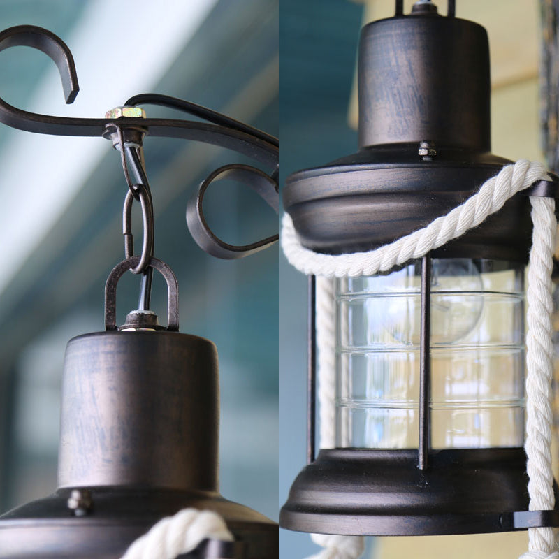 One Bulb Clear Glass Sconce Light Fixture Coastal Black Kerosene Outdoor Wall Lamp with Wooden Backplate Clearhalo 'Industrial wall lights' 'Industrial' 'Middle century wall lights' 'Rustic wall lights' 'Tiffany' 'Wall Lamps & Sconces' 'Wall Lights' Lighting' 165278