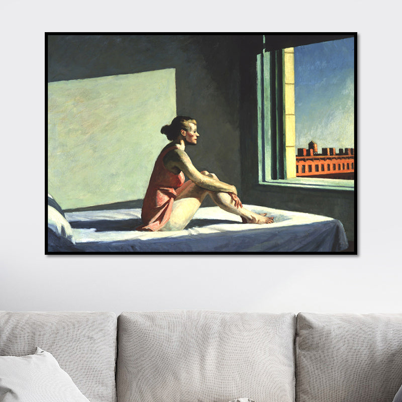 Canvas Textured Wall Art Traditional Edward Hopper Morning Sun Painting in Blue-Red Clearhalo 'Art Gallery' 'Canvas Art' 'Traditional' Arts' 1653359