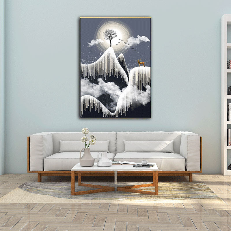 Glam Canvas White Tree at the Rime Cliff with Full Moon Scenery Wall Art for Room