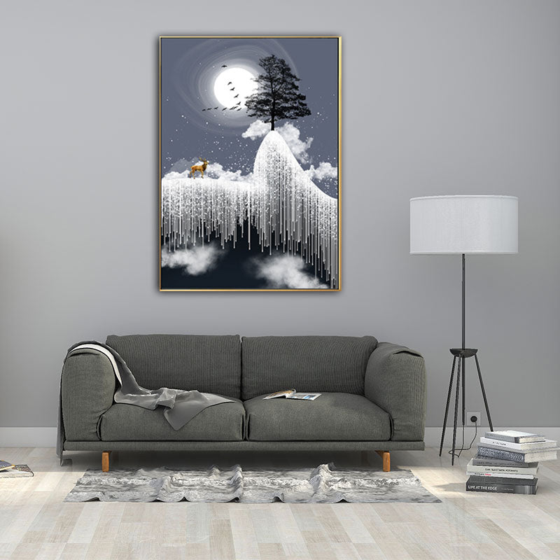 Glam Canvas White Tree at the Rime Cliff with Full Moon Scenery Wall Art for Room