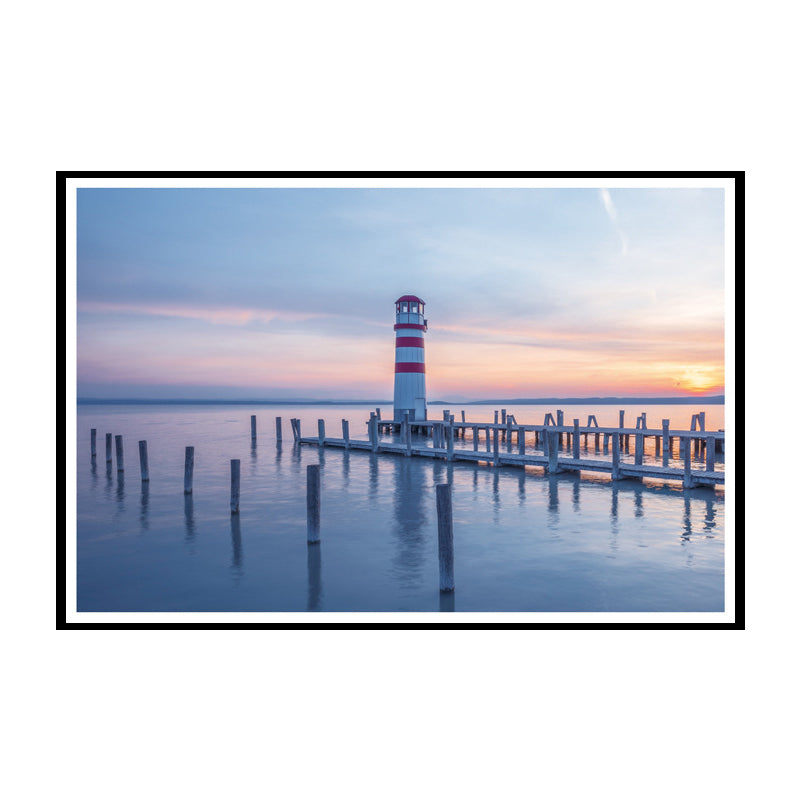Lighthouse Sunset Seascape Canvas Art Modernism Textured Wall Decor in Blue for Home Clearhalo 'Art Gallery' 'Canvas Art' 'Contemporary Art Gallery' 'Modern' Arts' 1654057