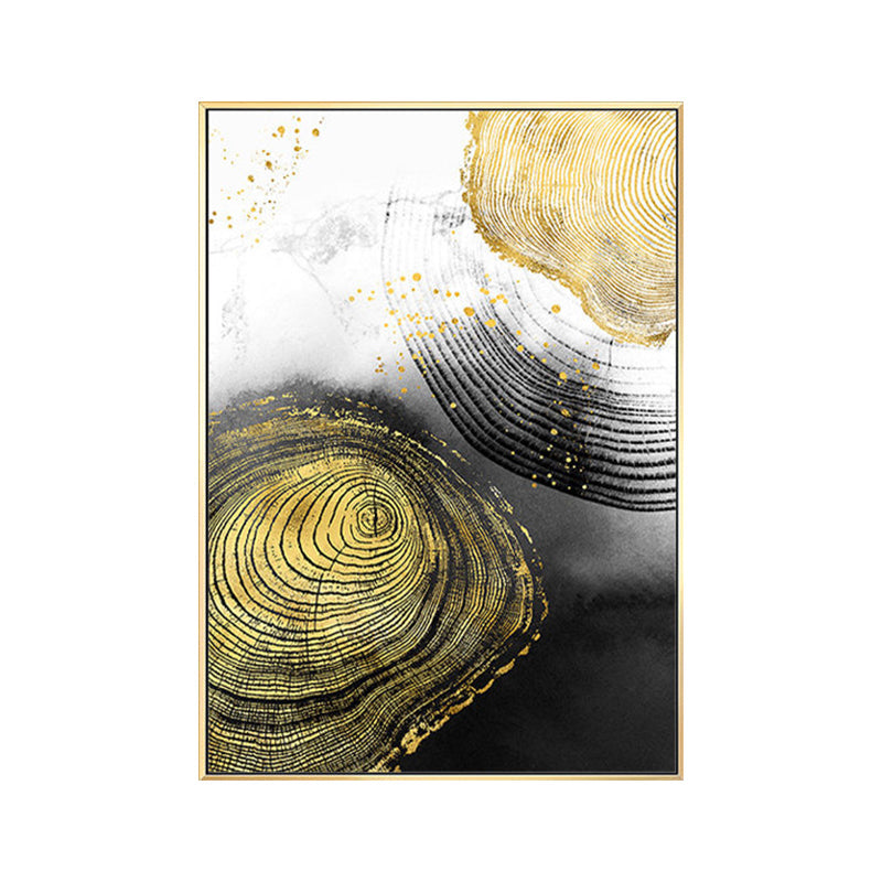 Wood Annual Rings Wall Art in Black and Gold Simplicity Wrapped Canvas for Living Room