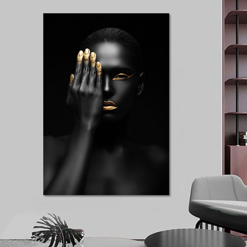 Beautiful African Female Model Canvas Living Room Fashion Wall Art in Black, Texture Black Design 1 Clearhalo 'Arts' 'Canvas Art' 1654228