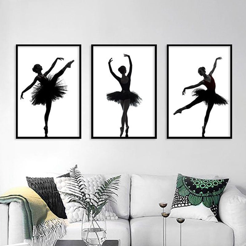 Black Ballerina Silhouette Wall Art Dance Vintage Textured Canvas Print for Girls Room - Black - Design 2 - Clearhalo - 'Arts' - 'Canvas Art' - 1654716