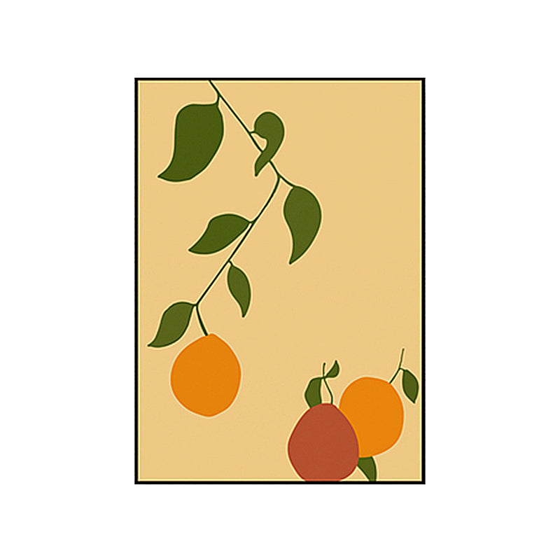 Orange and Leaf Wall Art Textured Nordic Living Room Canvas Print in Pastel Color