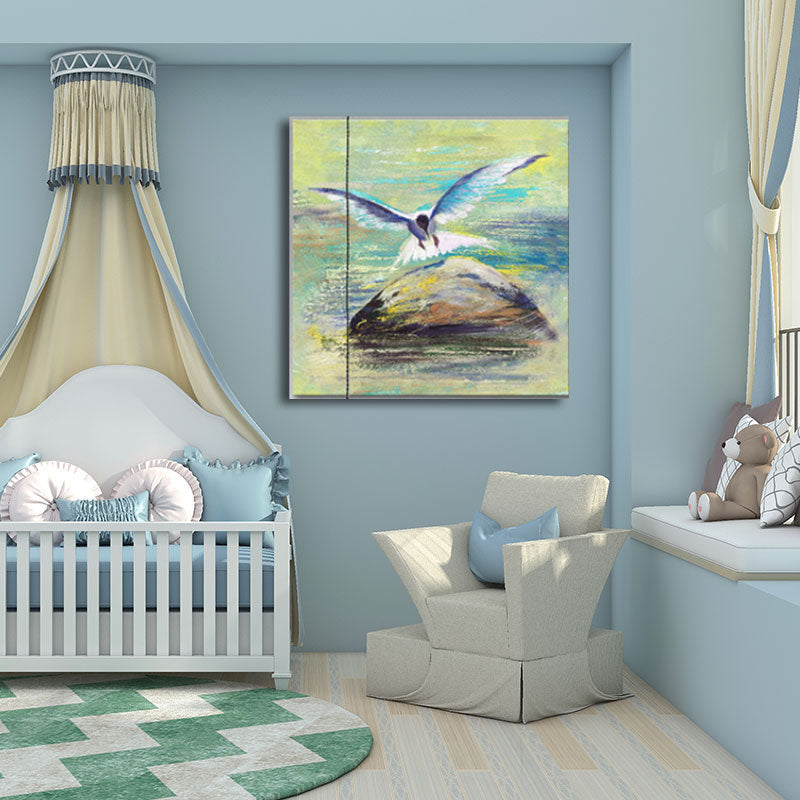 Seagull Painting Canvas Art French Country Textured Wall Decor in Green for Home Clearhalo 'Art Gallery' 'Canvas Art' 'Country Art Gallery' 'French Country' 'Rustic' Arts' 1655209