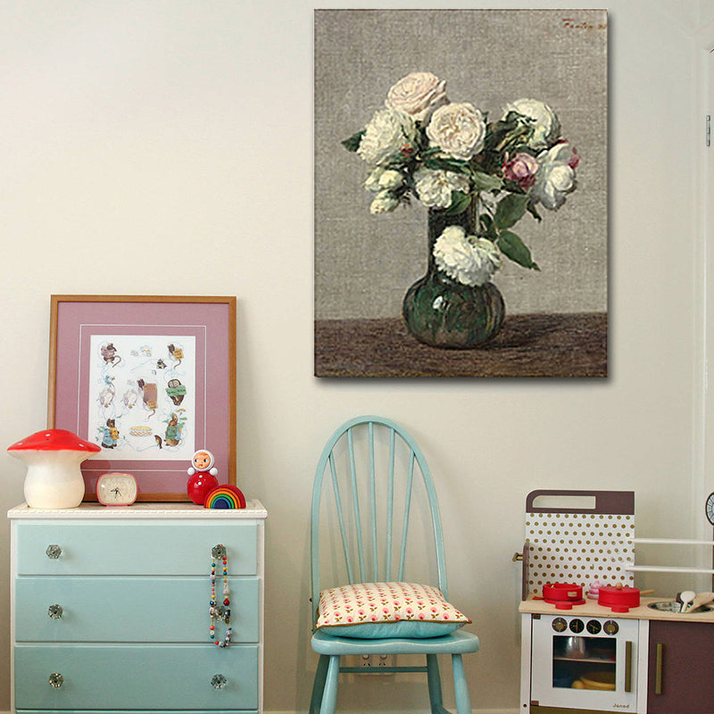 Painting Print Rose Vase Canvas Traditional Textured Wall Art in Pastel Color Clearhalo 'Art Gallery' 'Canvas Art' 'Traditional' Arts' 1655387