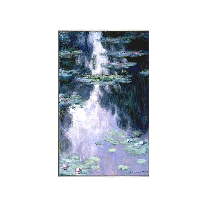 Lotus Pond Painting Wall Art Textured Countryside Dining Room Canvas Print in Green Clearhalo 'Art Gallery' 'Canvas Art' 'Country Art Gallery' 'French Country' 'Rustic' Arts' 1655784