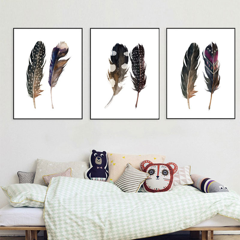 Black Feathers Wall Art Textured Surface Minimalism Dining Room Canvas Print Clearhalo 'Art Gallery' 'Canvas Art' 'Contemporary Art Gallery' 'Contemporary Art' 'Minimalism' 'Minimalist Art Gallery' 'Scandinavian' Arts' 1655815