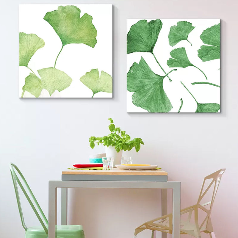 Ginkgo Leaf Painting Wall Art Green Canvas Wall Decoration for Home, Set of 2 Green Design 1 Clearhalo 'Art Gallery' 'Canvas Art' 'Country Art Gallery' 'French Country' 'Rustic' Arts' 1655852