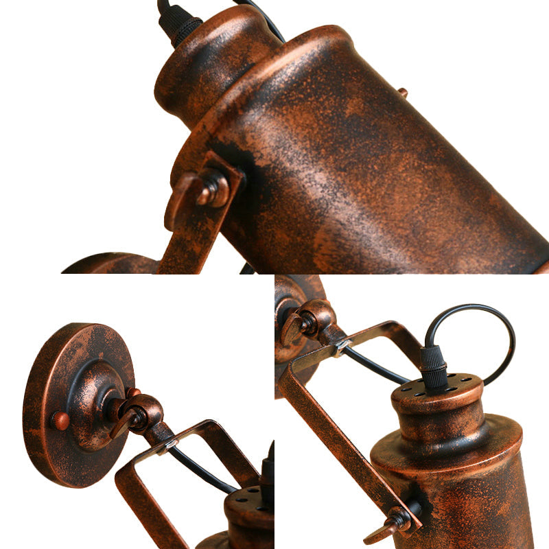 Cylinder Metallic Sconce Lighting Antique Style 1 Light Living Room Wall Mounted Light in Black/Rust Clearhalo 'Art deco wall lights' 'Cast Iron' 'Glass' 'Industrial wall lights' 'Industrial' 'Middle century wall lights' 'Modern' 'Rustic wall lights' 'Tiffany' 'Traditional wall lights' 'Wall Lamps & Sconces' 'Wall Lights' Lighting' 165586