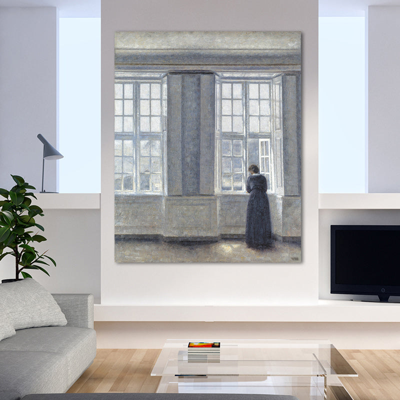 Hammershoi Woman Back Canvas Art Traditional Textured Surface Wall Decor in Dark Color Clearhalo 'Art Gallery' 'Canvas Art' 'Traditional' Arts' 1655900