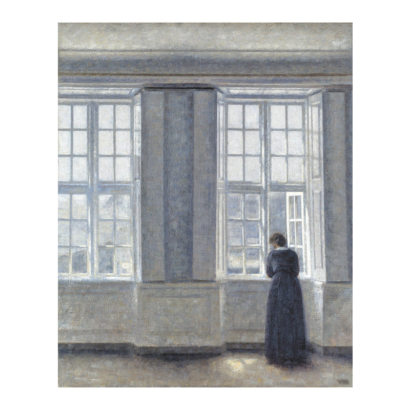 Hammershoi Woman Back Canvas Art Traditional Textured Surface Wall Decor in Dark Color Clearhalo 'Art Gallery' 'Canvas Art' 'Traditional' Arts' 1655902