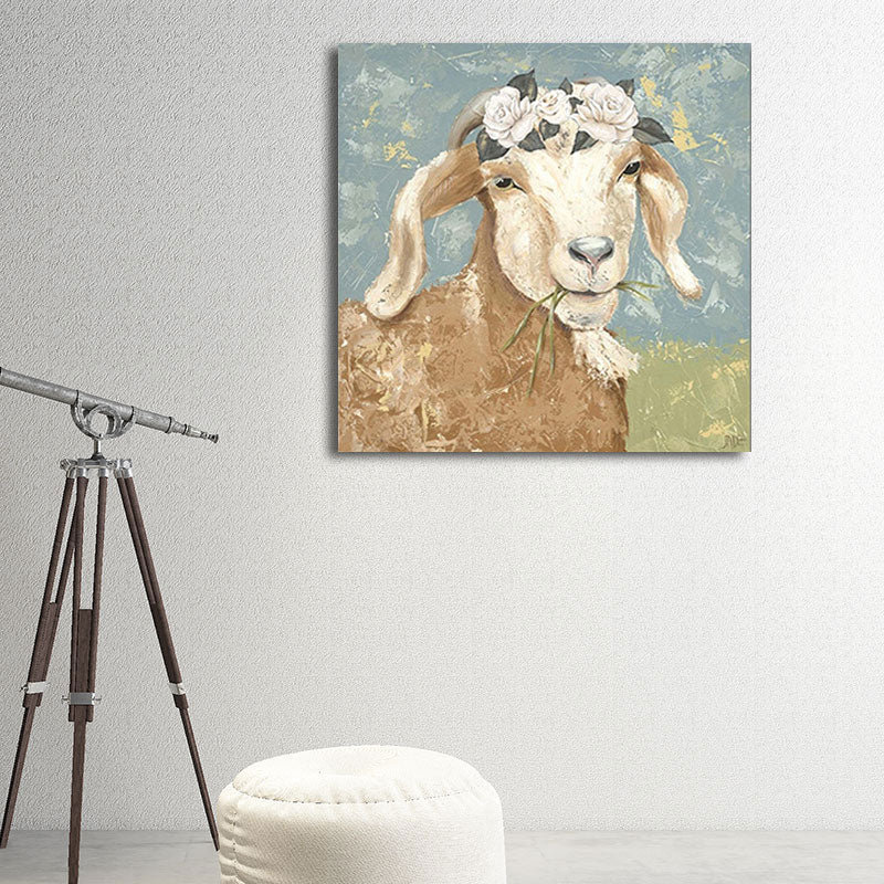 Country Farm Animal Painting Art Print Soft Color Bedroom Wall Decoration, Textured White Clearhalo 'Art Gallery' 'Canvas Art' 'Country Art Gallery' 'French Country' 'Rustic' Arts' 1656305