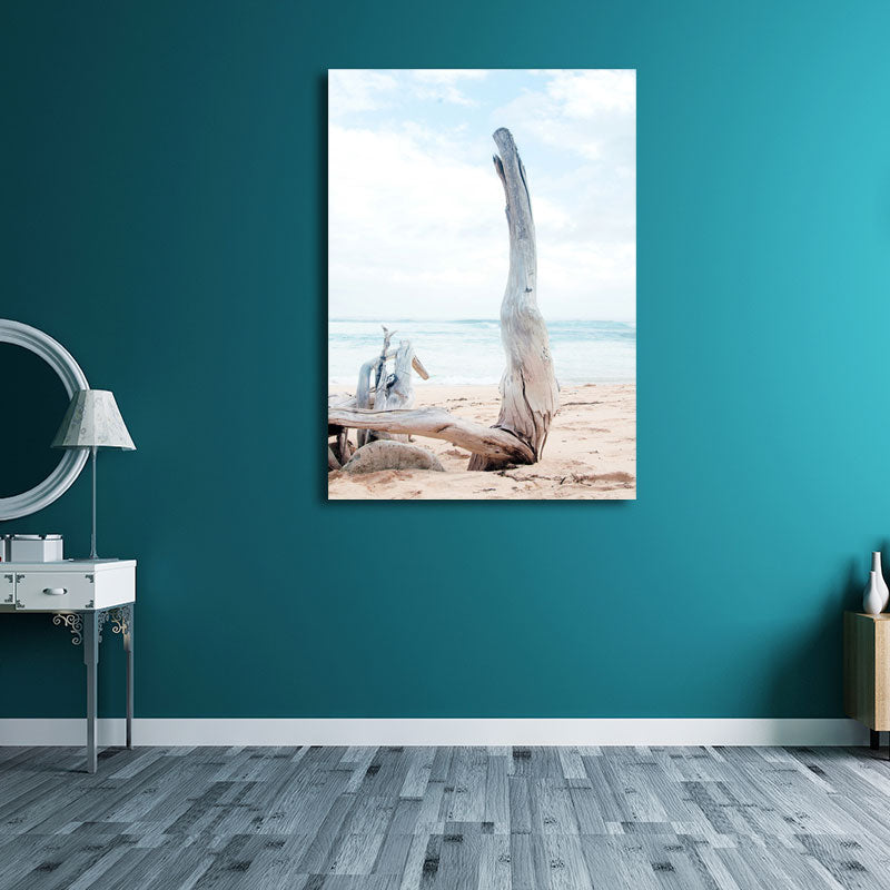 Beach Bare Trunk Seascape Canvas Print Tropics Textured Wall Art in Light Blue Clearhalo 'Art Gallery' 'Canvas Art' 'Coastal Art Gallery' 'Nautical' Arts' 1656447