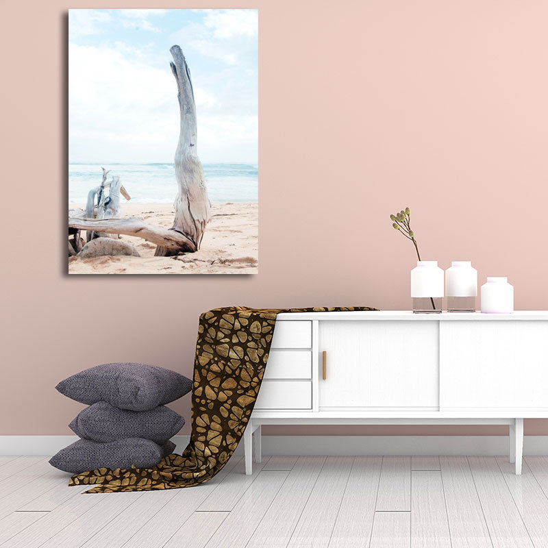 Beach Bare Trunk Seascape Canvas Print Tropics Textured Wall Art in Light Blue Clearhalo 'Art Gallery' 'Canvas Art' 'Coastal Art Gallery' 'Nautical' Arts' 1656448