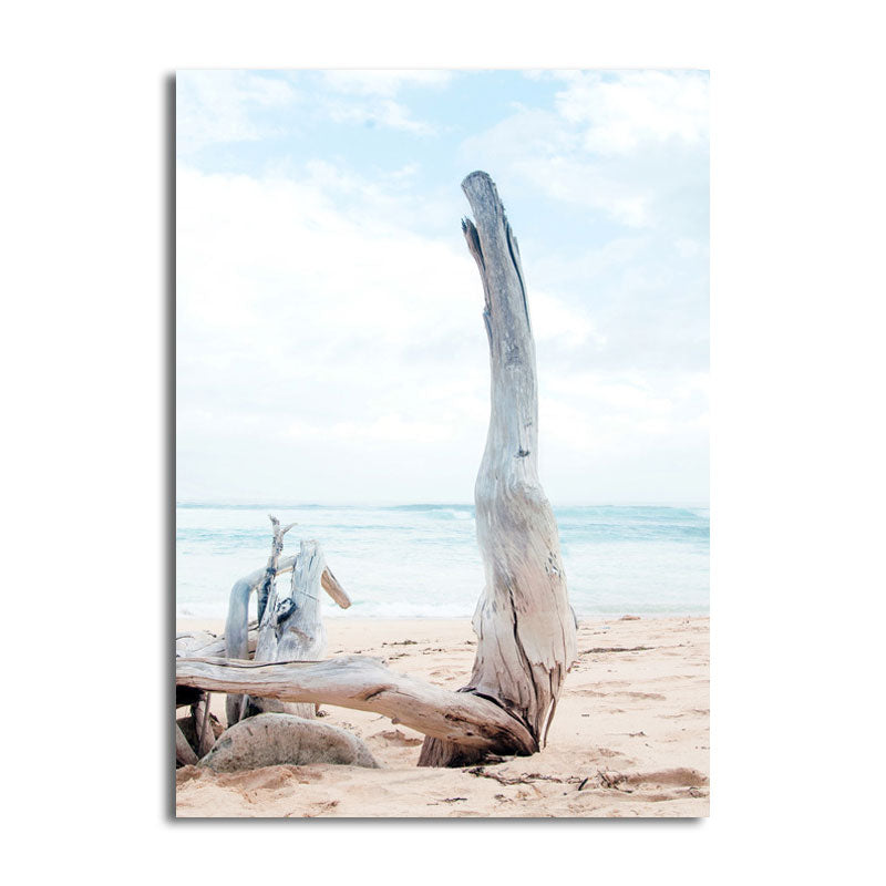 Beach Bare Trunk Seascape Canvas Print Tropics Textured Wall Art in Light Blue Clearhalo 'Art Gallery' 'Canvas Art' 'Coastal Art Gallery' 'Nautical' Arts' 1656449
