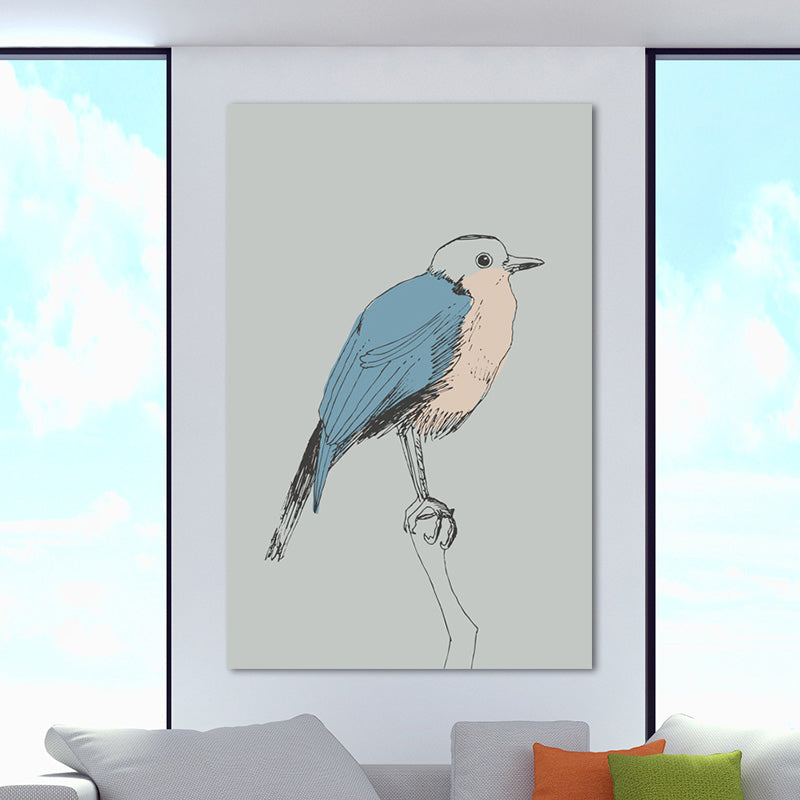 Canvas Blue Wall Decor Minimalist Bird Art Print for Nursery, Multiple Size Options Clearhalo 'Art Gallery' 'Canvas Art' 'Kids' Arts' 1656671
