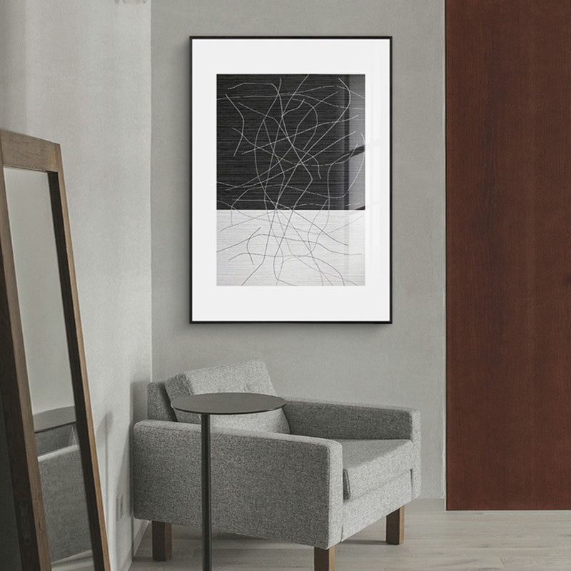 Minimalism Style Irregular Line Art in Black Textured Wall Print for Living Room Black Clearhalo 'Art Gallery' 'Canvas Art' 'Contemporary Art Gallery' 'Contemporary Art' 'Minimalism' 'Minimalist Art Gallery' 'Scandinavian' Arts' 1657143