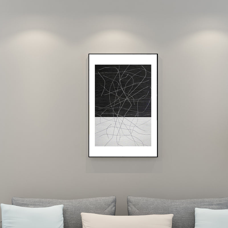 Minimalism Style Irregular Line Art in Black Textured Wall Print for Living Room Clearhalo 'Art Gallery' 'Canvas Art' 'Contemporary Art Gallery' 'Contemporary Art' 'Minimalism' 'Minimalist Art Gallery' 'Scandinavian' Arts' 1657145