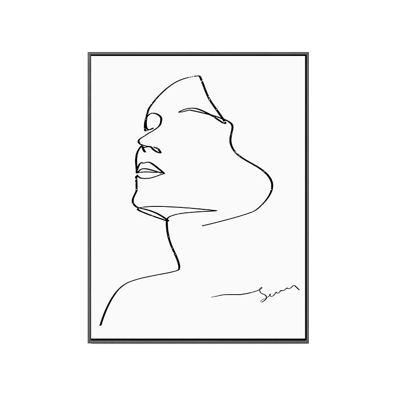 Minimalism Boy Painting Character Sketch in White Wall Art Decor, Multiple Sizes Clearhalo 'Art Gallery' 'Canvas Art' 'Contemporary Art Gallery' 'Contemporary Art' 'Minimalism' 'Minimalist Art Gallery' 'Scandinavian' Arts' 1657154