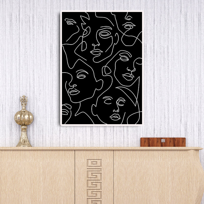 Minimalism Diverse Faces Painting Black Character Pencil Wall Art, Multiple Sizes Black Clearhalo 'Art Gallery' 'Canvas Art' 'Contemporary Art Gallery' 'Contemporary Art' 'Minimalism' 'Minimalist Art Gallery' 'Scandinavian' Arts' 1657167