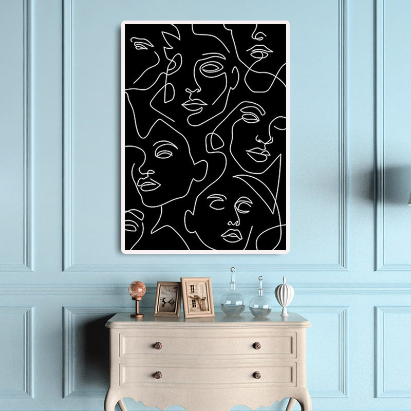 Minimalism Diverse Faces Painting Black Character Pencil Wall Art, Multiple Sizes Clearhalo 'Art Gallery' 'Canvas Art' 'Contemporary Art Gallery' 'Contemporary Art' 'Minimalism' 'Minimalist Art Gallery' 'Scandinavian' Arts' 1657168