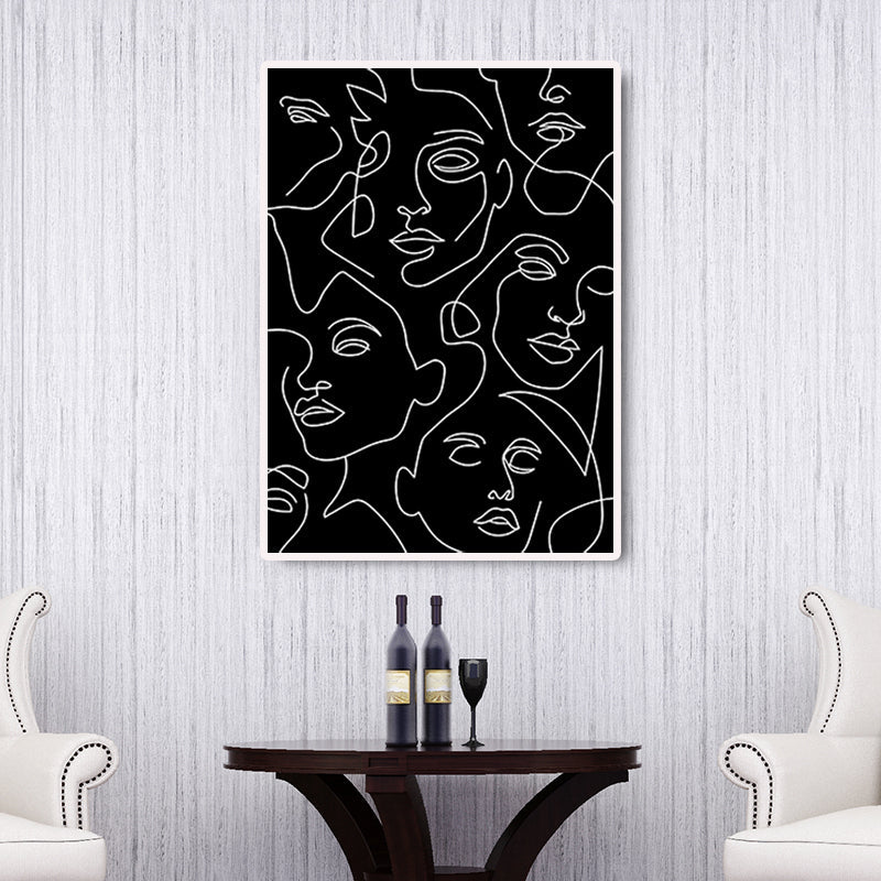 Minimalism Diverse Faces Painting Black Character Pencil Wall Art, Multiple Sizes Clearhalo 'Art Gallery' 'Canvas Art' 'Contemporary Art Gallery' 'Contemporary Art' 'Minimalism' 'Minimalist Art Gallery' 'Scandinavian' Arts' 1657169