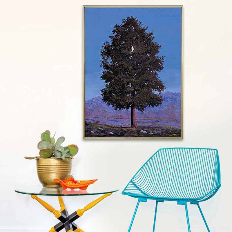 Crescent and Tree Wall Art Farmhouse Surreal Night Scene Canvas Print in Dark Color Purple Clearhalo 'Art Gallery' 'Canvas Art' 'Country Art Gallery' 'French Country' 'Rustic' Arts' 1657305