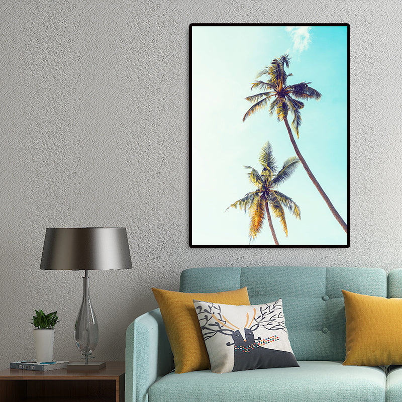 Blue Tropical Canvas Art Coconut Palm Trees and Sky View Wall Decor for Sitting Room Clearhalo 'Art Gallery' 'Canvas Art' 'Coastal Art Gallery' 'Nautical' Arts' 1657653