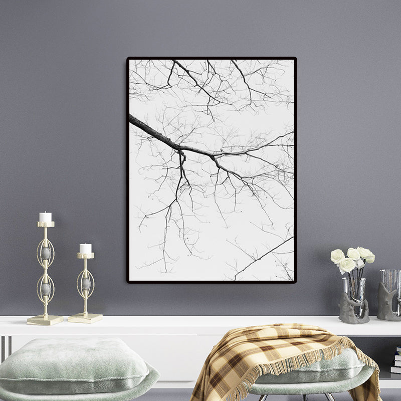 Minimalism Bare Tree Branch Canvas in Grey Textured Wall Art Decor for Living Room Clearhalo 'Art Gallery' 'Canvas Art' 'Contemporary Art Gallery' 'Contemporary Art' 'Minimalism' 'Minimalist Art Gallery' 'Scandinavian' Arts' 1657660