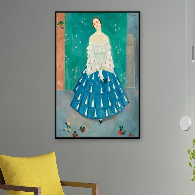Pastel Color Maiden Portrait Painting Textured Traditional Girls Bedroom Wall Art Clearhalo 'Art Gallery' 'Canvas Art' 'Traditional' Arts' 1657700