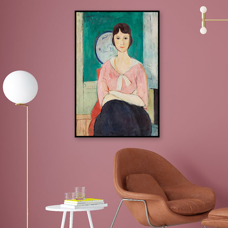 Pastel Color Maiden Portrait Painting Textured Traditional Girls Bedroom Wall Art Pink Clearhalo 'Art Gallery' 'Canvas Art' 'Traditional' Arts' 1657706