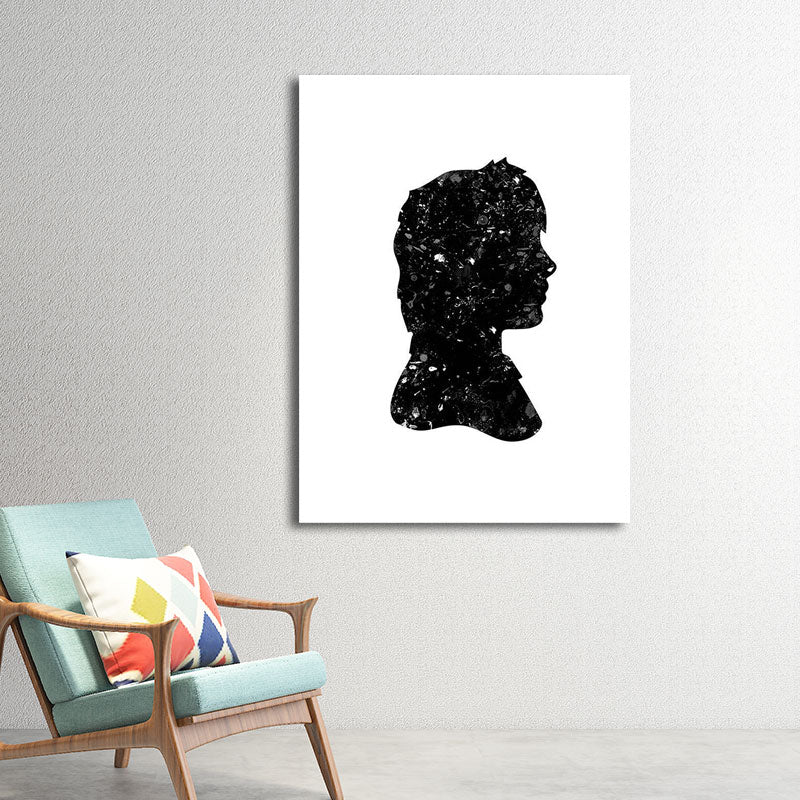 Minimalistic Side Face Wall Decor Black Literature Character Canvas Wall Art for Corridor Black Design 1 Clearhalo 'Art Gallery' 'Canvas Art' 'Contemporary Art Gallery' 'Contemporary Art' 'Minimalism' 'Minimalist Art Gallery' 'Scandinavian' Arts' 1657754