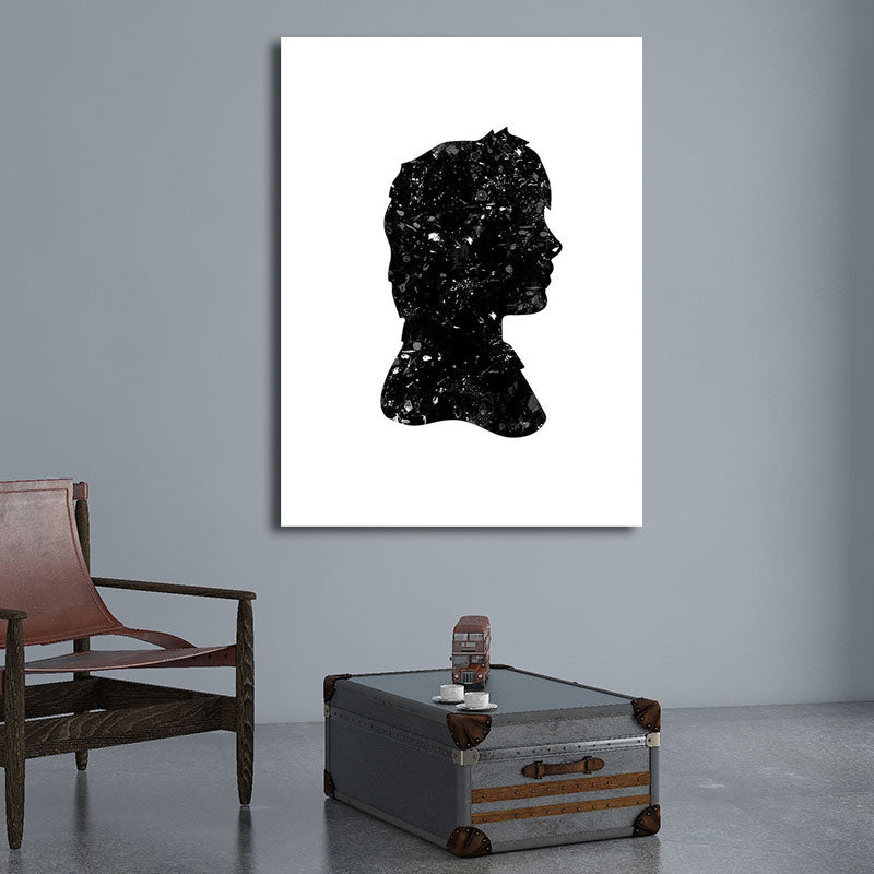 Minimalistic Side Face Wall Decor Black Literature Character Canvas Wall Art for Corridor Clearhalo 'Art Gallery' 'Canvas Art' 'Contemporary Art Gallery' 'Contemporary Art' 'Minimalism' 'Minimalist Art Gallery' 'Scandinavian' Arts' 1657755